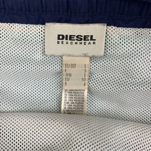 Diesel Mens Swim Trunks Large Blue Water Waves Shorts 5.5" Mesh Lined Above Knee - Picture 2 of 8